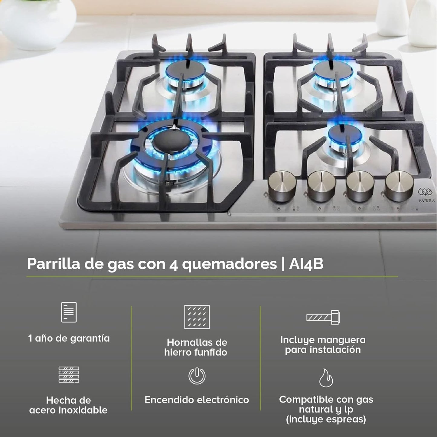 PARRILLA AVERA DE GAS DE 4Q. ACERO INOXIDABLE