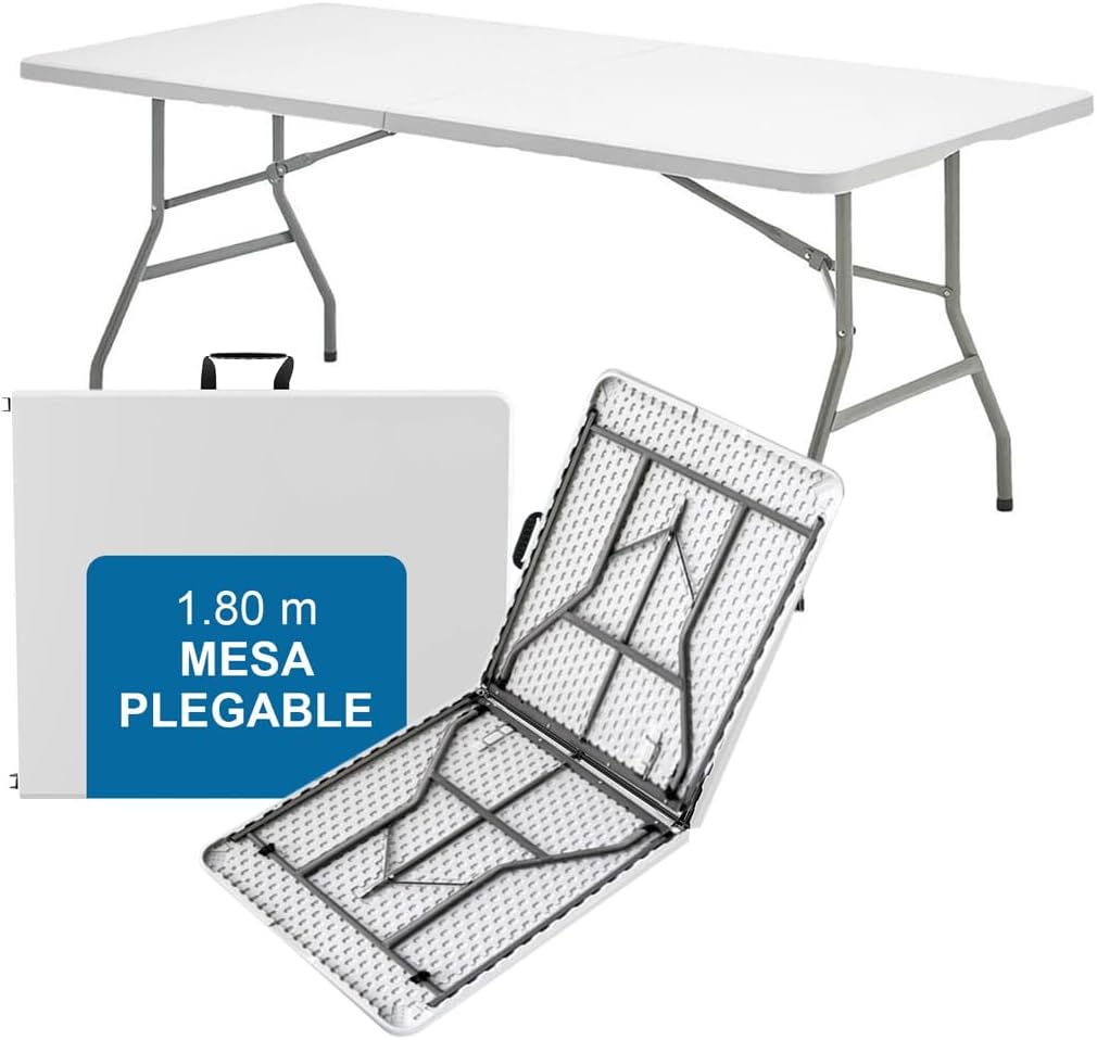 MESA PLEGABLE 1.80MTS CON 6 SILLAS DE PLÁSTICO ✨PAGO SEMANAL $115✨
