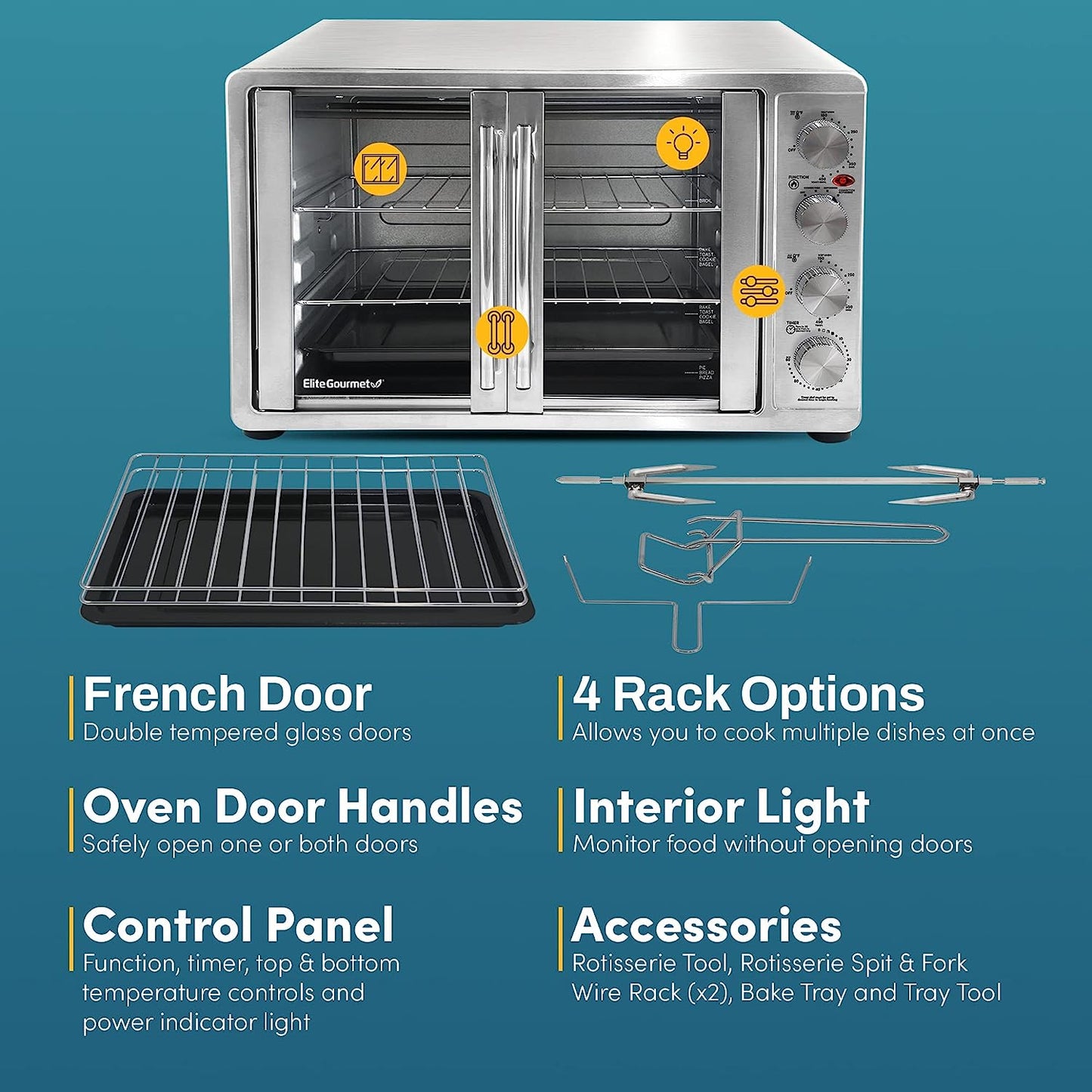 HORNO Elite Gourmet 45L Puerta francesa ✨PAGO SEMANAL $130.00✨
