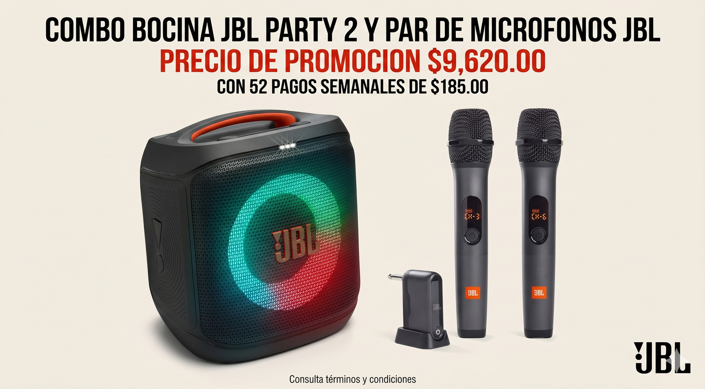 COMBO BOCINA JBL PARTY 2 Y PAR DE MICROFONOS JBL🔥