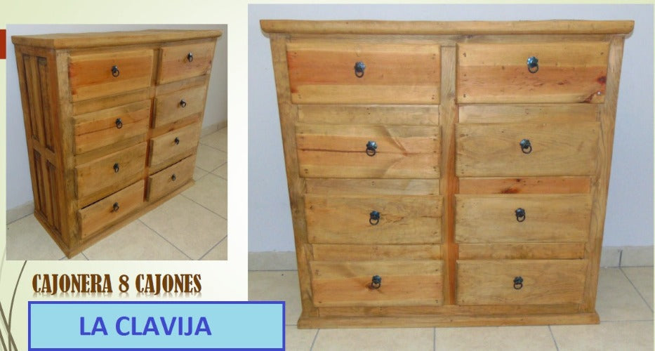 MUEBLE CÓMODA DE 8 CAJONES EN MADERA ACABADO RUSTICO