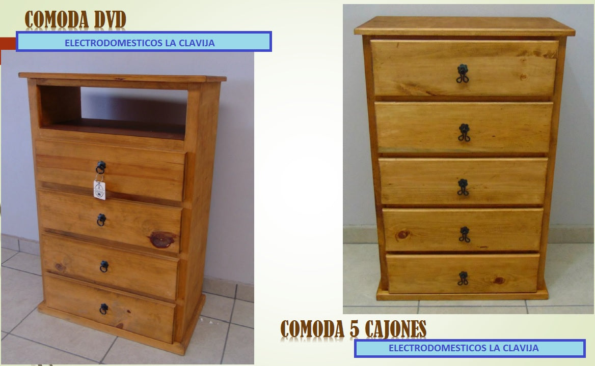 MUEBLE CÓMODA DE 5 CAJONES EN ACABADO RUSTICO