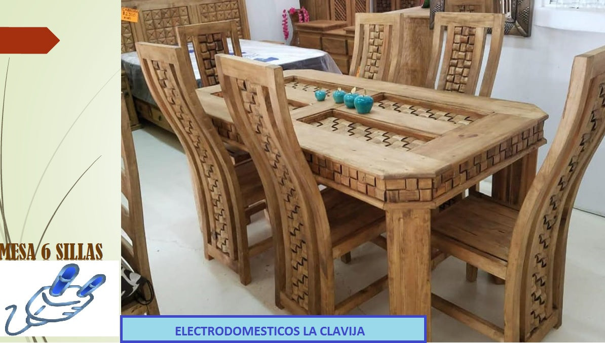PAQUETE DE 6 SILLAS DE MADERA EN ACABADO RUSTICO ** NO INCLUYE COMEDOR*** ✨PAGO SEMANAL $95✨