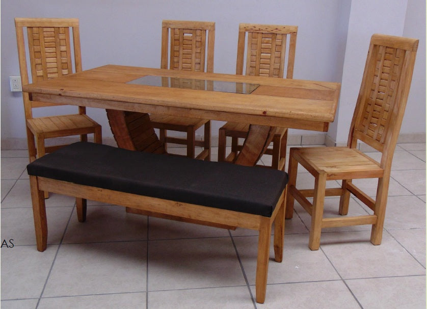 PAQUETE DE 6 SILLAS DE MADERA EN ACABADO RUSTICO ** NO INCLUYE COMEDOR*** ✨PAGO SEMANAL $95✨