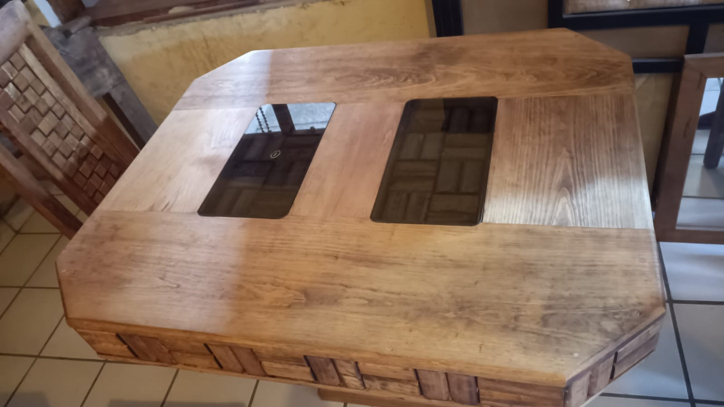 COMEDOR DE 4 SILLAS DE MADERA EN ACABADO RUSTICO CON ALACENA ✨PAGO SEMANAL $190✨