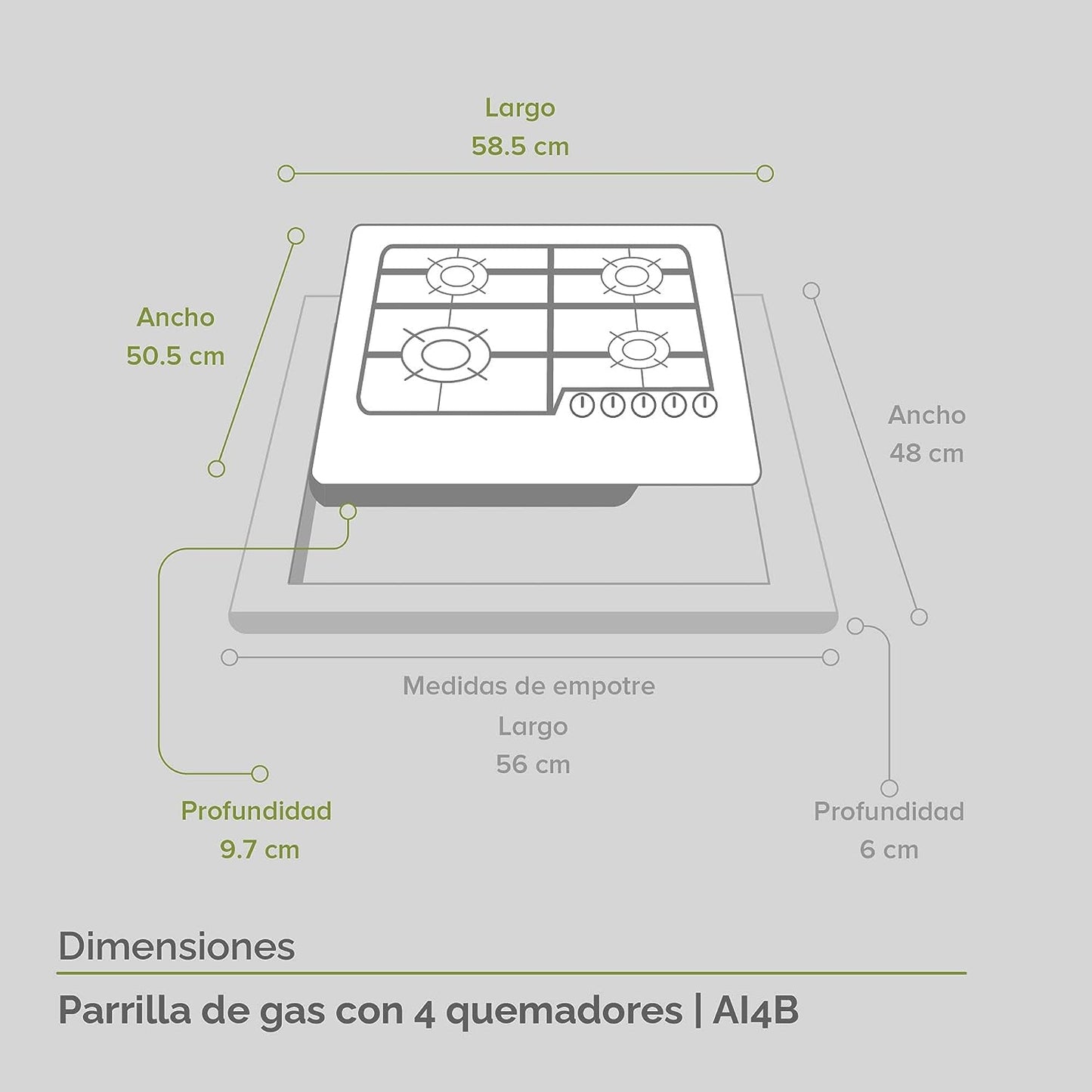 PARRILLA AVERA DE GAS DE 4Q. ACERO INOXIDABLE