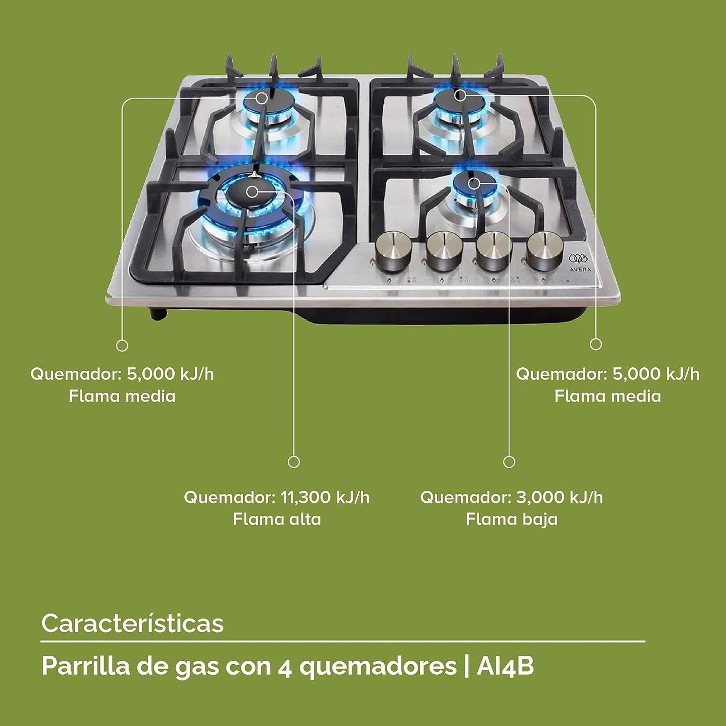 PARRILLA AVERA DE GAS DE 4Q. ACERO INOXIDABLE