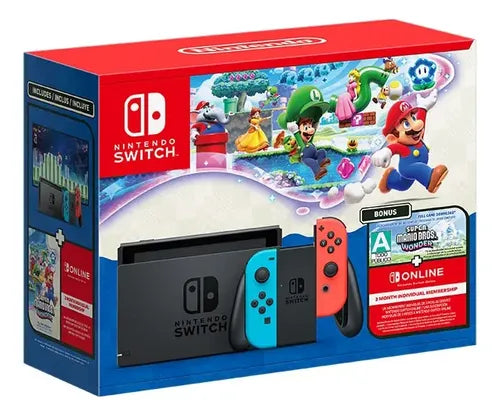 Consola Nintendo Switch Bundle Super Mario Bros Wonder y 3 Meses NSO Caja Oficial
