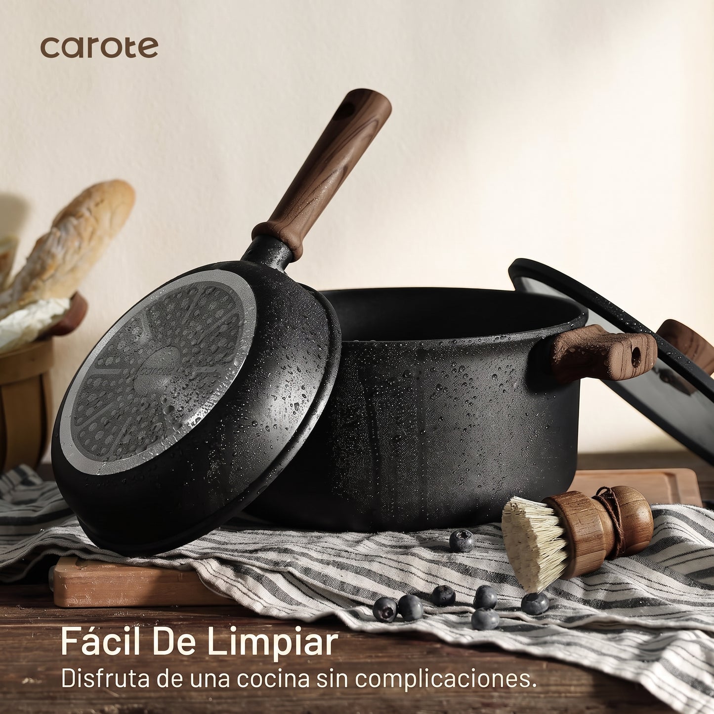 BATERIA DE COCINA CAROTE 16 Piezas antiadherentes, Mango Frío, Color Negro ✨PAGO SEMANAL $100✨