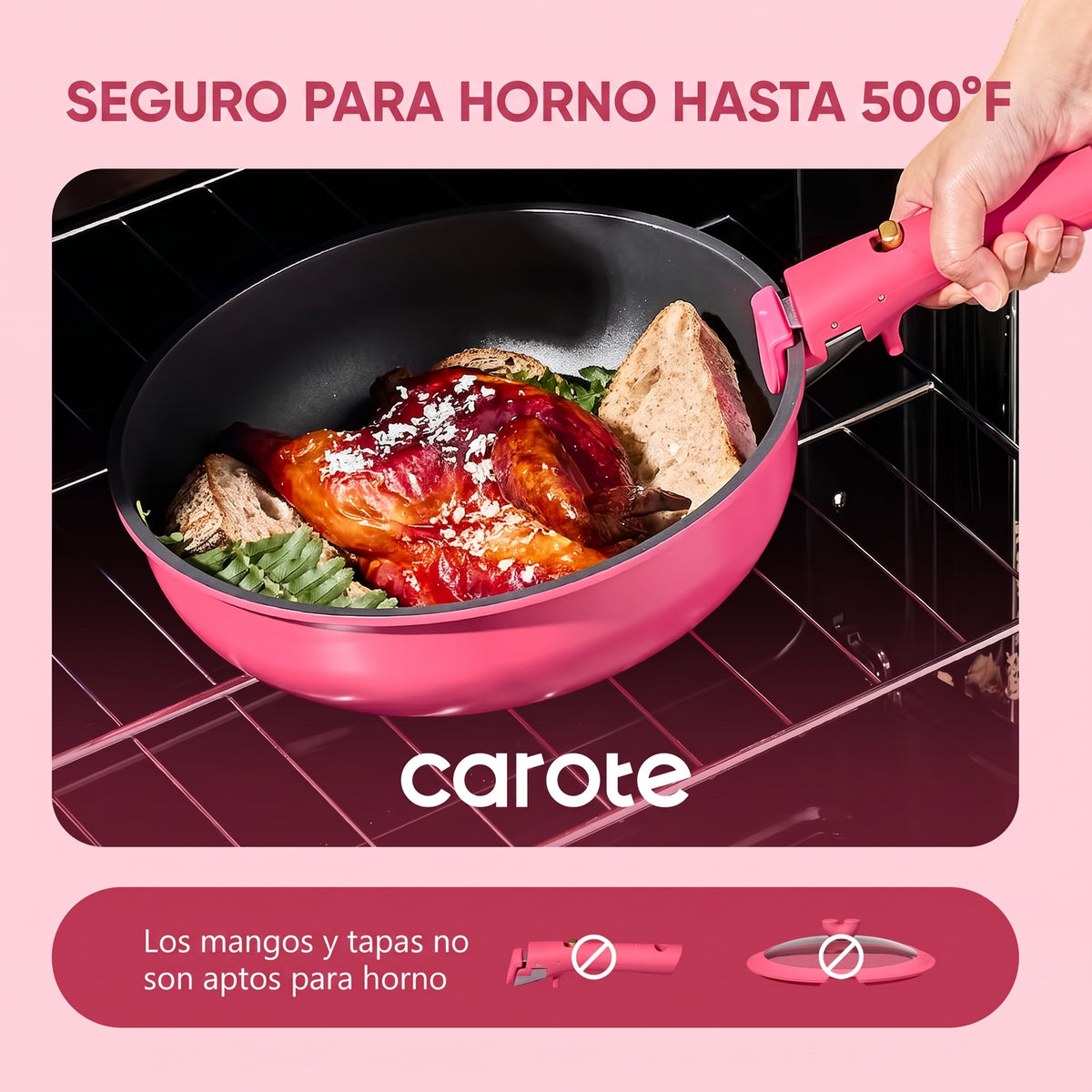 BATERIA DE COCINA CAROTE 15 PZAS COLOR ROSA CON ASAS DEMONTABLES ✨PAGO SEMANAL $80✨