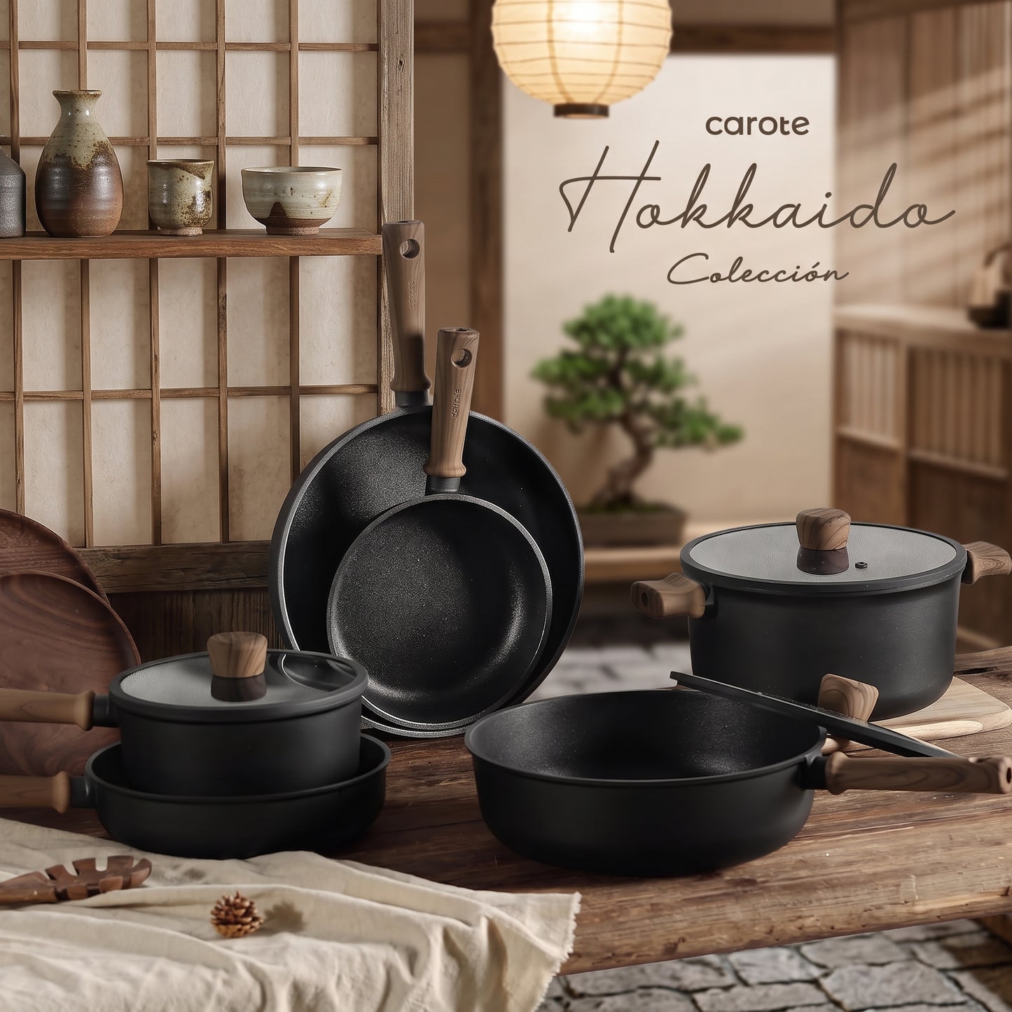 BATERIA DE COCINA CAROTE 16 Piezas antiadherentes, Mango Frío, Color Negro ✨PAGO SEMANAL $100✨