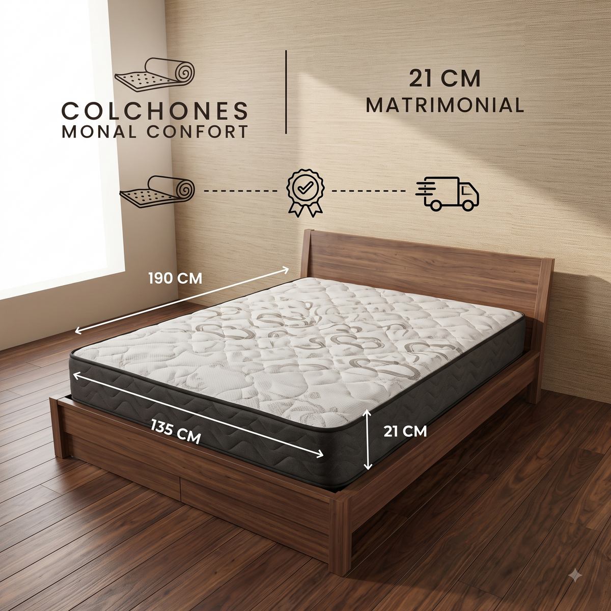 COLCHON MATRIMONIAL EN CAJA MONAL CONFORT FIRME, Colchón de 21 cm de Grueso 🔥PAGO SEMANAL $115🔥