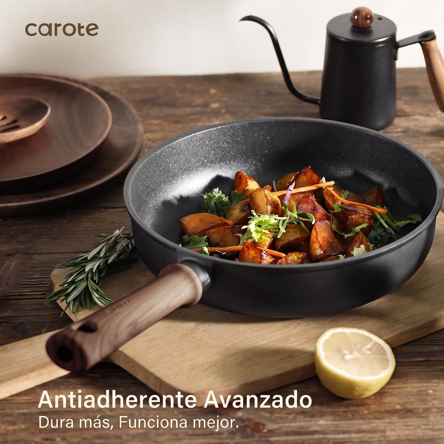 BATERIA DE COCINA CAROTE 16 Piezas antiadherentes, Mango Frío, Color Negro ✨PAGO SEMANAL $100✨