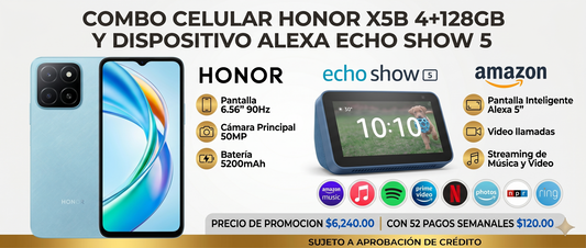 COMBO CELULAR HONOR X5B 4+128GB Y DISPOSITIVO ALEXA ECHO SHOW 5🔥
