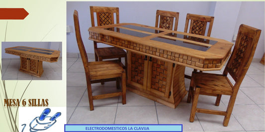 PAQUETE DE 6 SILLAS DE MADERA EN ACABADO RUSTICO ** NO INCLUYE COMEDOR*** ✨PAGO SEMANAL $95✨