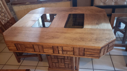 COMEDOR DE 4 SILLAS DE MADERA EN ACABADO RUSTICO CON ALACENA ✨PAGO SEMANAL $190✨