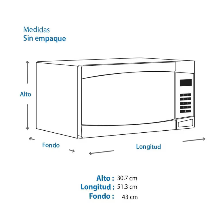 Horno de Microondas Mabe 1.1 Pies Cúbicos Acabado Espejo con 10 Niveles de Potencia