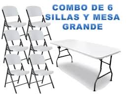 MESA PLEGABLE 1.80MTS CON 6 SILLAS DE PLÁSTICO ✨PAGO SEMANAL $115✨