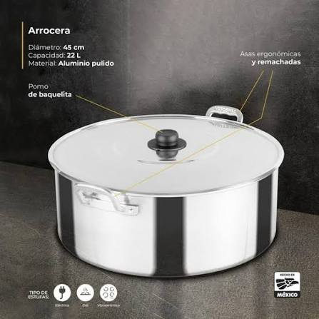 Arrocera Vasconia Plata De 45cm De Aluminio (22 LTS) ✨PAGO SEMANAL $55✨